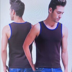 Men's Black Tank Top with Blue Trim